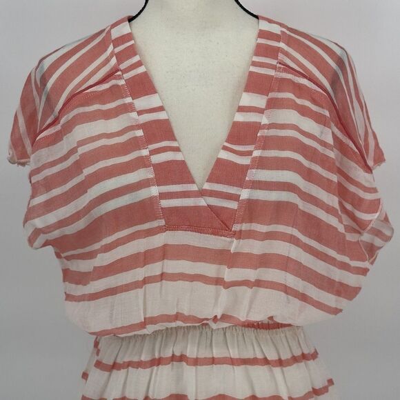 Athleta Beach Cover‎ Up Tassel Trim Stripe Coral & White Size Xsmall - Picture 4 of 9
